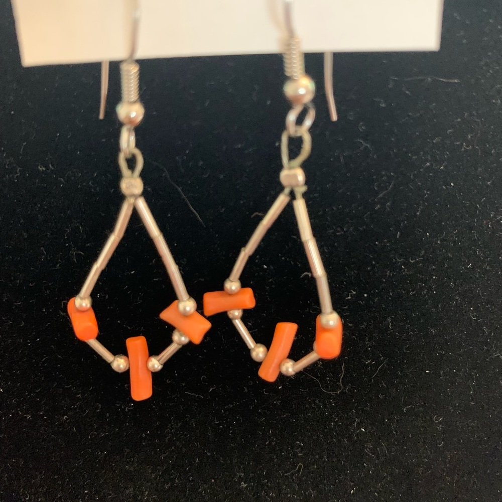 Orange Beaded Dangle Earrings